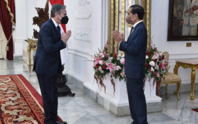 Indonesian President Widodo greets United States Secretary of State Antony Blinken in Jakarta